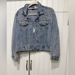 Never Worn "Wifey" embellished Jean bridal jacket (size small)